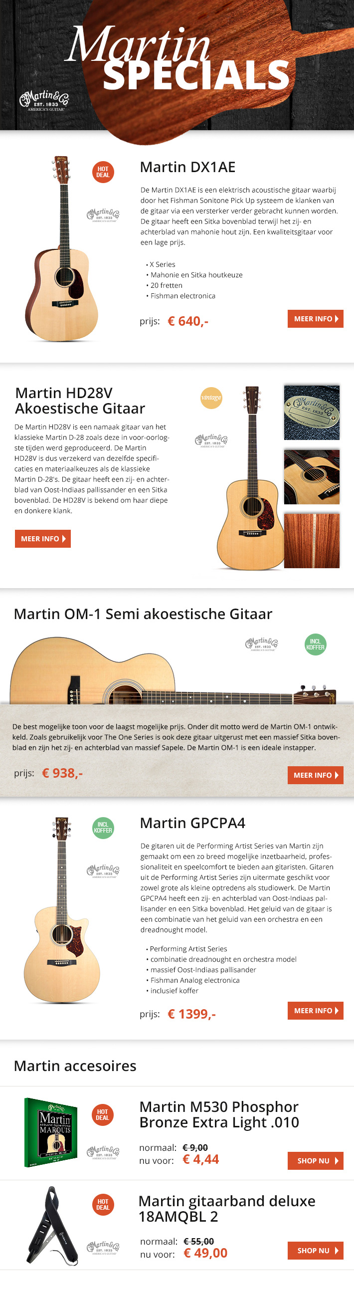 Ontwerp nieuwsbrief voor Martin Guitars